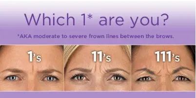 Which 1* are you? Three photos showing brow wrinkles with lines resembling