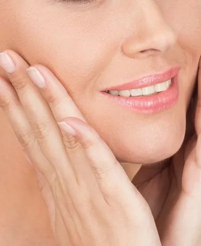closeup of woman's nose, mouth, and chin